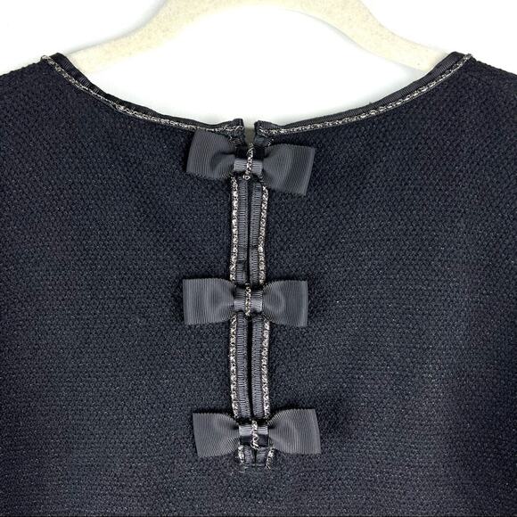 NEW Black Metallic Chain Neck Pullover Bow Sweater S/M Preppy Barbie - Picture 8 of 9